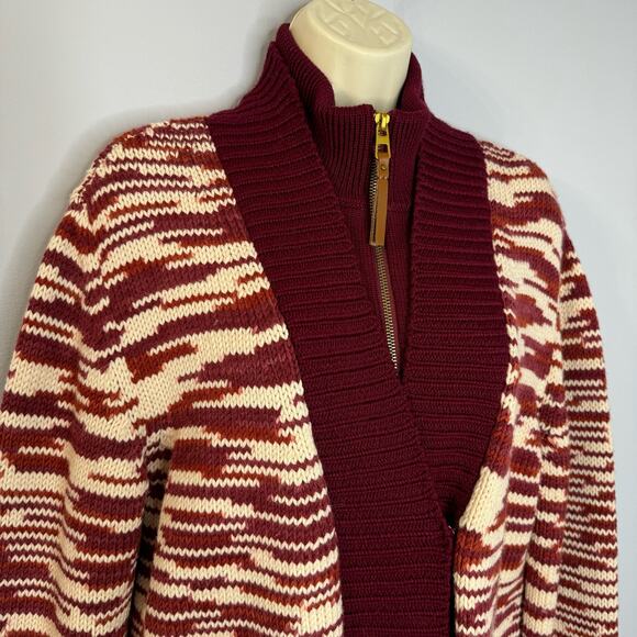 TORY BURCH Olivia Merino Wool Zip Front Cardigan Red Cordovan Women's M - Picture 9 of 16